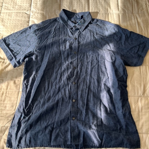 Luxury Linen Short Sleeve Button Front Men's Shirt XL Medieval Blue - Picture 8 of 8